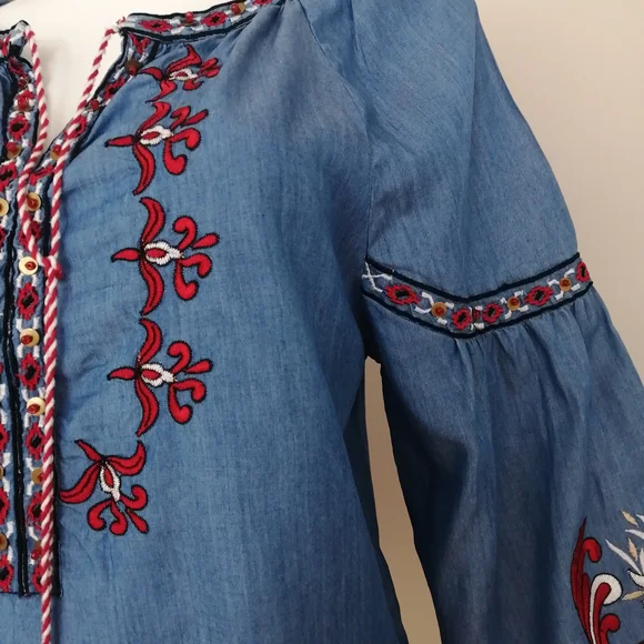 Desigual Denim Blue Blouse with Red Embroidery - Picture 4 of 7